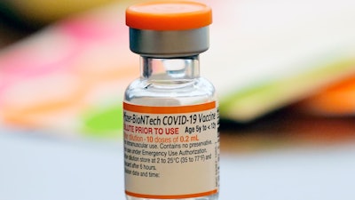 A vial of the Pfizer-BioNTech COVID-19 vaccine for children 5 to 12 years old sits ready for use at a vaccination site in Fort Worth, Texas, Thursday, Nov. 11, 2021. Kids ages 5 to 11 should get a booster dose of Pfizer’s COVID-19 vaccine, advisers to the U.S. government said Thursday, May 19, 2022.