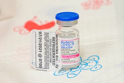 A vial of the Moderna COVID-19 vaccine for children 6 months through 5 years old is seen, Tuesday, June 21, 2022, at Montefiore Medical Group in the Bronx borough of New York.