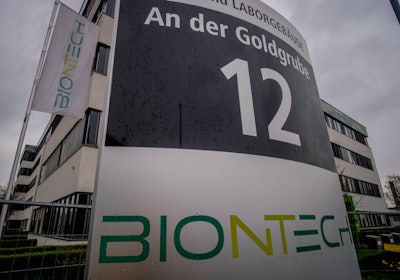 The headquarters of the German biotechnology company 'BioNTech' is pictured in Mainz, Germany, March 30, 2022. BioNTech, which teamed with Pfizer to develop the first widely used COVID-19 vaccine, has reported higher revenue and net profit in the first half of the year. The German pharmaceutical company said Monday Aug. 8, 2022, that it expects demand to grow as it releases updated vaccines to target new omicron strains.
