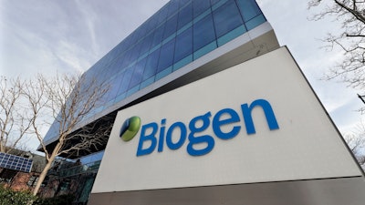 The Biogen Inc., headquarters is shown March 11, 2020, in Cambridge, Mass.