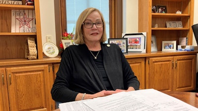 Missouri state Sen. Elaine Gannon speaks to reporters Friday, May 5, 2023, at her Capitol office in Jefferson City, Mo.
