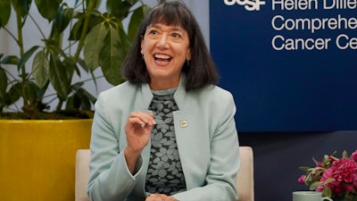 Dr. Monica Bertagnolli speaks at the University of California, San Francisco’s cancer center in San Francisco, Friday, Oct. 7, 2022.