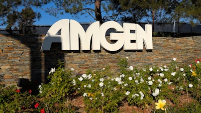 This photo shows signage outside the Amgen headquarters in Thousand Oaks, Calif on Nov. 9, 2014.