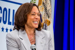 Vice President Kamala Harris laughs as she speaks at Hampton University on Thursday, Sept. 14, 2023, in Hampton, Va.