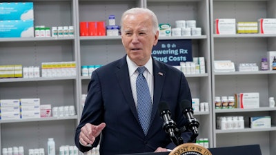 President Joe Biden speaks about prescription drug costs at the National Institutes of Health in Bethesda, Md., Thursday, Dec. 14, 2023.