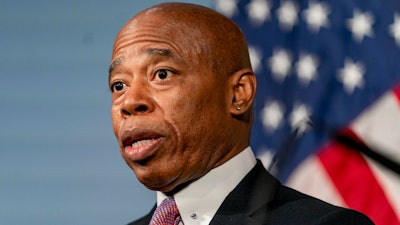 New York Mayor Eric Adams speaks during a press conference at City Hall, in New York, Tuesday, Dec. 12, 2023.