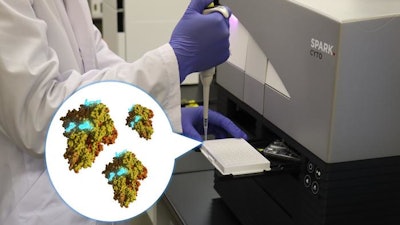 Using a bioluminescent substrate that reacts with SARS-CoV-2 spike protein (shown in the insert), researchers have devised a potential one-minute COVID-19 test.