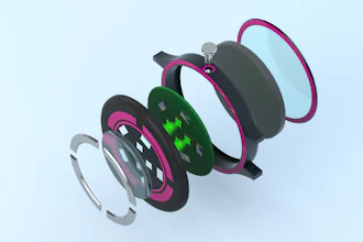 Exploded view of biosensor electrode with adhesive application regions highlighted in magenta.
