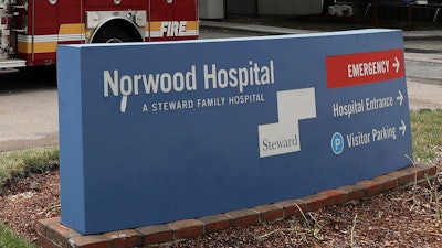 The sign for Norwood Hospital, a Steward Health Care hospital, is seen, June 29, 2020, in Norwood, Mass. Steward Health Care said it plans to sell off all its hospitals after announcing on Monday, May 6, 2024, that it filed for bankruptcy protection.