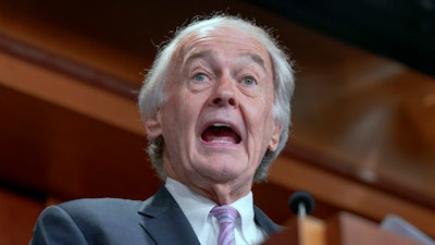 Sen. Edward Markey, D-Mass., talks during a news conference, Jan. 25, 2024, at the Capitol in Washington. A group of Democratic members of Congress, led by Sen. Markey, is seeking reassurances that workers at hospitals owned by Steward Health Care will have their health care and retirement benefits protected.