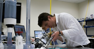 BiVACOR Total Artificial Heart attached to Mock Circulation Loop for Pump Hydraulics Performance Testing with Daniel Timms, PhD, Founder & CTO.