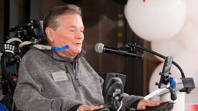 Sam Schmidt speaks during a ribbon-cutting ceremony for the not-for-profit Conquer Paralysis Now center in partnership with NeuroHope, Tuesday, Oct. 1, 2024, in Indianapolis.