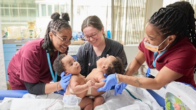 This photo provided by the Children’s Hospital of Philadelphia shows conjoined twins, Amari and Javar Ruffin, at the Children’s Hospital of Philadelphia, March 20, 2024.