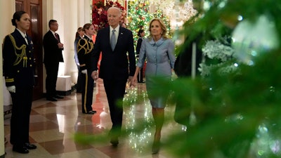 President Joe Biden and first lady Jill Biden arrive for the White House Conference on Women's Health Research event in the East Room of the White House in Washington, Wednesday, Dec. 11, 2024.