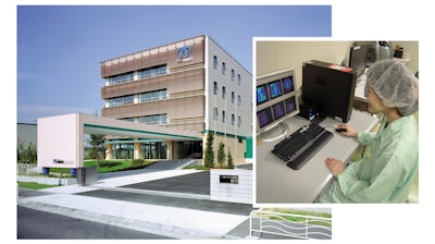 Nihon Medi Physics Headquarters And Woman Looking At Molecular Imaging Images