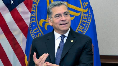 Secretary of the Department of Health and Human Services Xavier Becerra, speaks to The Associated Press, Wednesday, Jan. 8, 2024 in Washington.