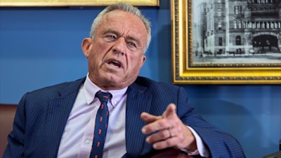 Robert F. Kennedy Jr., President-elect Donald Trump's nominee to be secretary of Health and Human Services, speaks during a meeting with Sen. John Cornyn, R-Texas, at the Capitol in Washington, Thursday, Jan. 9, 2025.