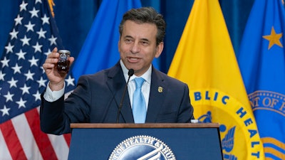 Food and Drug Administration (FDA) commissioner Marty Makary speaks during a news conference on the FDA's intent to phase out the use of petroleum-based synthetic dyes in the nation's food supply at the Hubert Humphrey Building Auditorium in Washington, Tuesday, April 22, 2025.