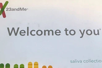 This March 25, 2025 photo shows a 23andMe saliva collection kit in Oakland, Calif.