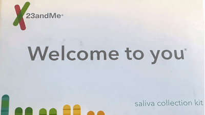 This March 25, 2025 photo shows a 23andMe saliva collection kit in Oakland, Calif.