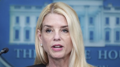 Attorney General Pam Bondi speaks to the media, Friday, June 27, 2025, in the briefing room of the White House in Washington.