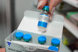 Vials of the measles mumps and rubella (MMR) vaccine are displayed in Lubbock, Texas, on Tuesday, Feb. 25, 2025.