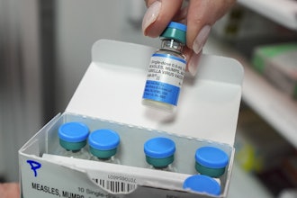 Vials of the measles mumps and rubella (MMR) vaccine are displayed in Lubbock, Texas, on Tuesday, Feb. 25, 2025.