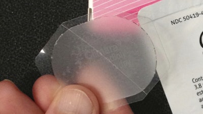 A low-dose estrogen skin patch is seen on Tuesday, Oct. 2, 2012.