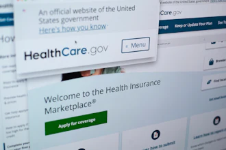 HealthCare.gov website homepage showing health insurance marketplace application screen