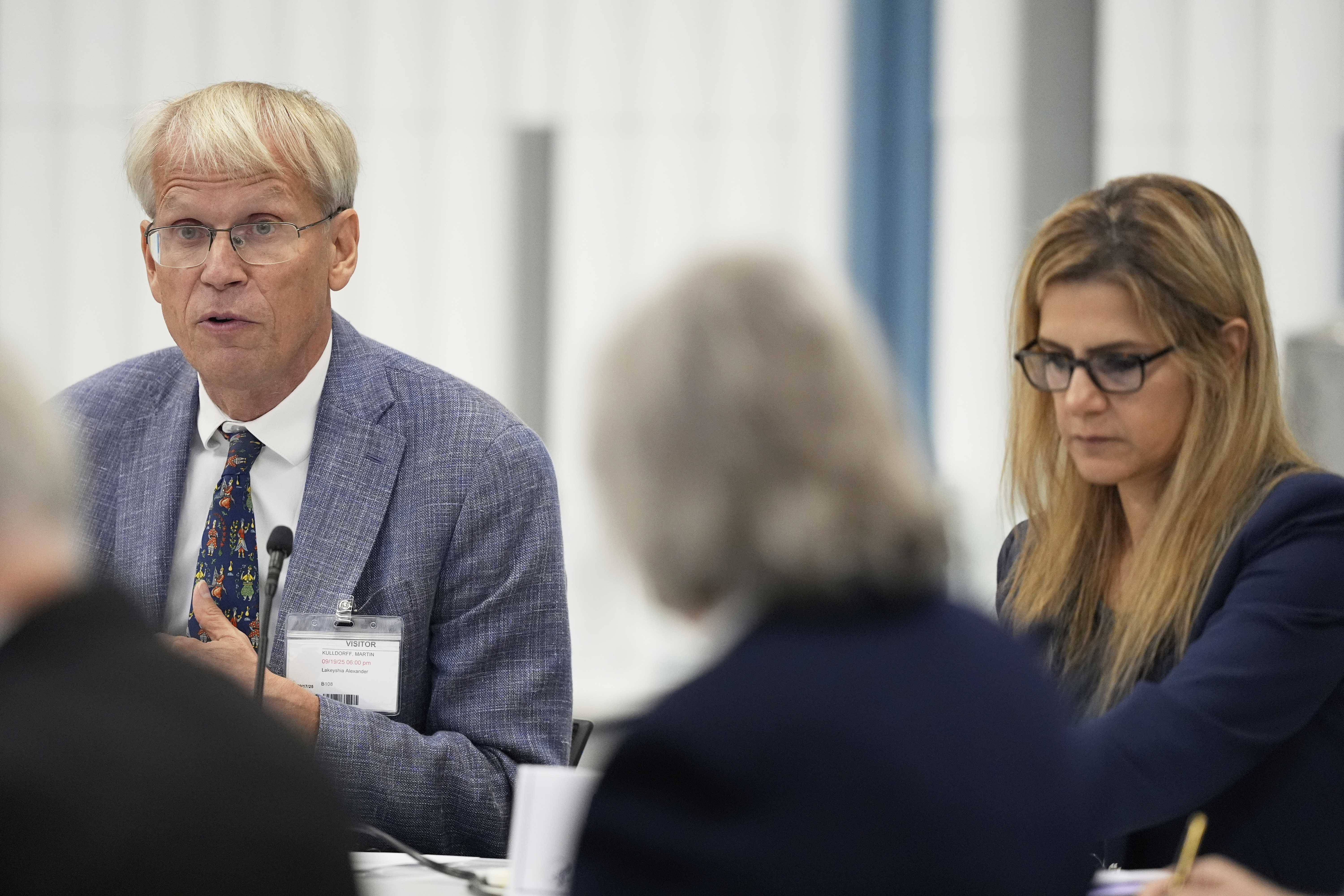Committee member Dr. Martin Kulldorf, speaks during a meeting of the Advisory Committee on Immunization Practices at the CDC on Thursday, Sept. 18, 2025, in Chamblee, Ga.