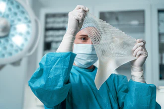 Intact fish-skin graft used for burn wound management to support tissue regeneration and healing.