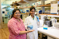 Dr. Shalini Prasad (left) and biomedical engineering doctoral student Nikini Subawickrama show off the electrochemical sensor technology that could lead to a new tool for detecting various thoracic cancers.