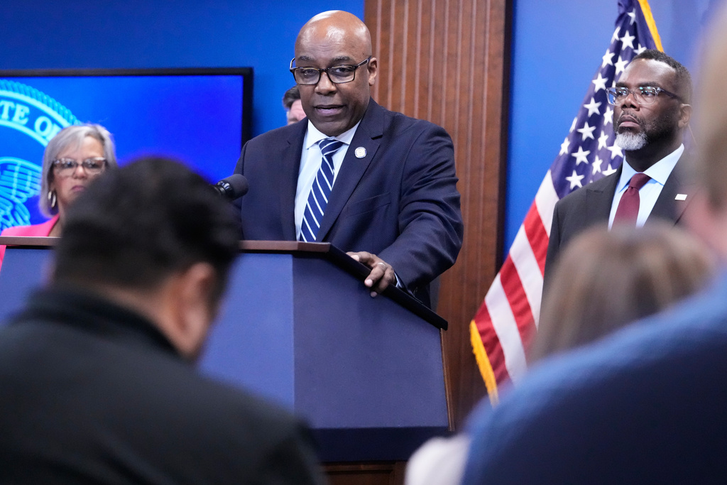 Illinois Attorney General Kwame Raoul speaks at a news conference in Chicago, Monday, Oct. 6, 2025.