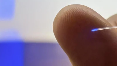 The fiber in the brain implant is less than half a millimeter thick and is so flexible that it moves with the brain instead of cutting through the tissue.