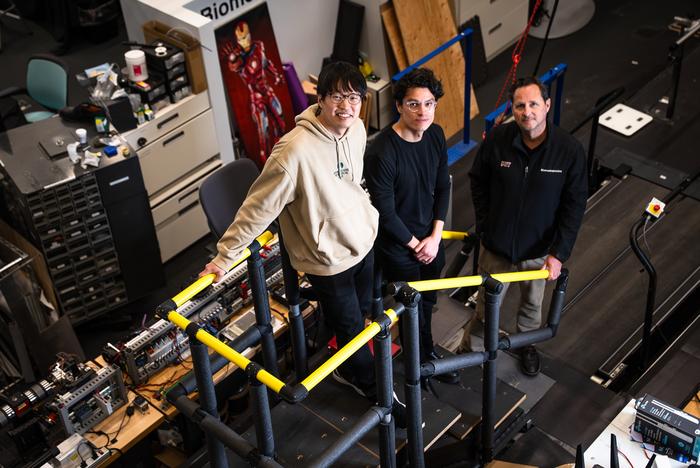 MIT researchers (from left to right) Hyungeun Song, Guillermo Herrera-Arcos, and Hugh Herr have developed the first &ldquo;living&rdquo; implant that uses rewired sensory nerves to revive paralyzed organs.