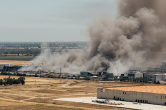 Smoke is seen from the massive fire at the Medline medical supply warehouse in Tracy, Calif., Friday, June 12, 2026.