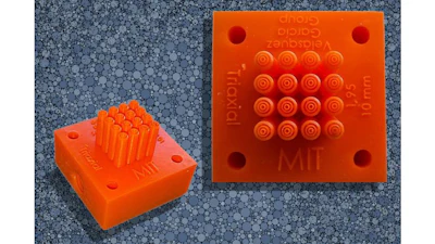 MIT researchers have demonstrated a low-cost design of specialized electronic nozzles, called triaxial electrospray emitters (pictured here), that could be used to manufacture time-release drug-delivery particles or self-healing materials.