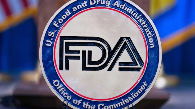 The Food and Drug Administration seal is seen at the Hubert Humphrey Building Auditorium in Washington, April 22, 2025.