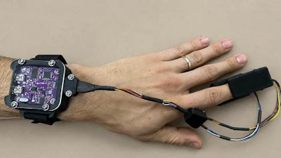 A prototype of the ChromaSense pulse oximeter, which can read accurate blood oxygen saturation levels regardless of skin tone, age, and other factors that often introduce errors in many devices used in clinics today.