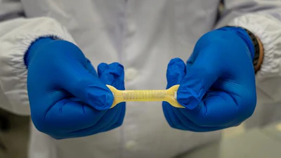 The substrate can adhere firmly to commonly used serpentine metal circuits without additional adhesives or polymeric fixing layers. It withstands stretching without delamination or detachment.