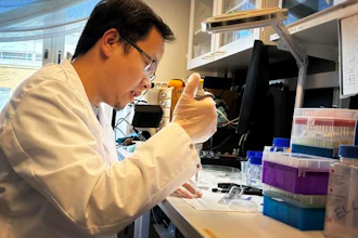 Xinxin Liu prepares a newly-fabricated nanopore membrane for evaluation. The new method simplifies production of large arrays of nanopores for sensing and analysis technologies used in medical research and, increasingly, in specialized clinics.