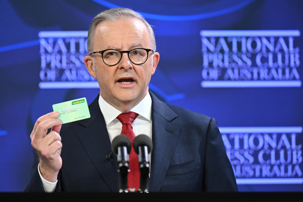 Australian Prime Minister Anthony Albanese addresses the National Press Club in Canberra, Australia, on, April 30, 2025.