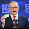 Australian Prime Minister Anthony Albanese addresses the National Press Club in Canberra, Australia, on, April 30, 2025.