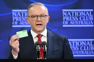 Australian Prime Minister Anthony Albanese addresses the National Press Club in Canberra, Australia, on, April 30, 2025.