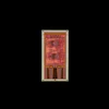 Red and gold circuit board design with geometric patterns and component layout