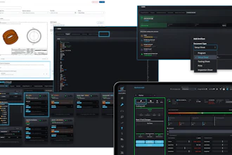 Software development and audio production interface screenshots showing code editor, DAW, and design tool dashboards with dark theme UI